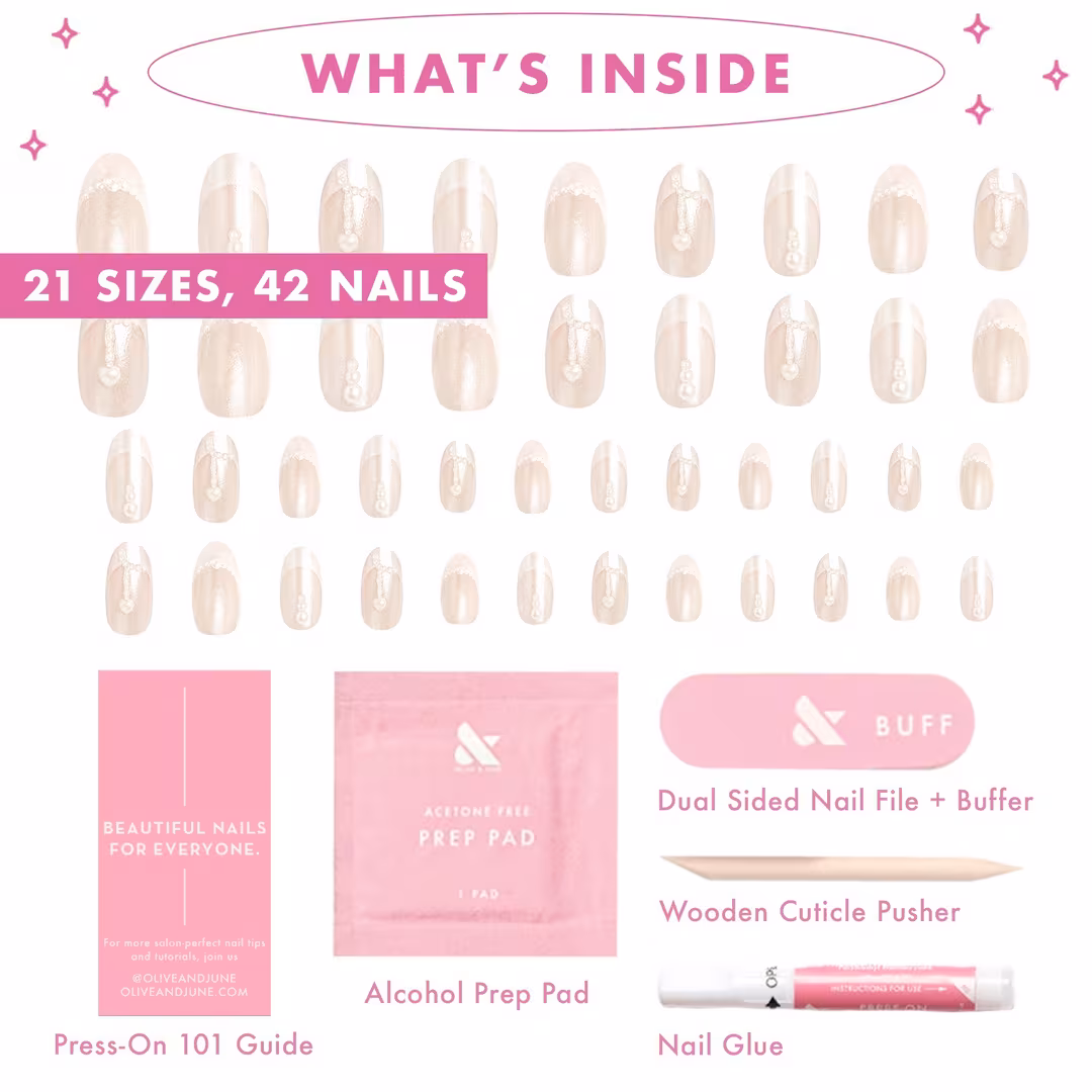 Olive & June  Instant Mani Press-On Nails Pearl Heart French