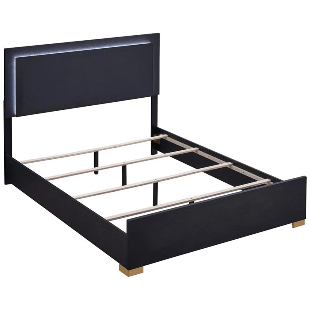 Coaster 4-Piece Contemporary Wood Queen Bedroom Set in Black/Gold