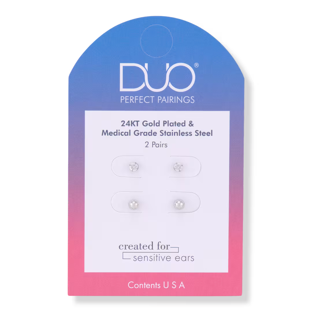 DUO Perfect Pairings  Stainless Steel 4MM Ball and 3MM CZ Stud Set