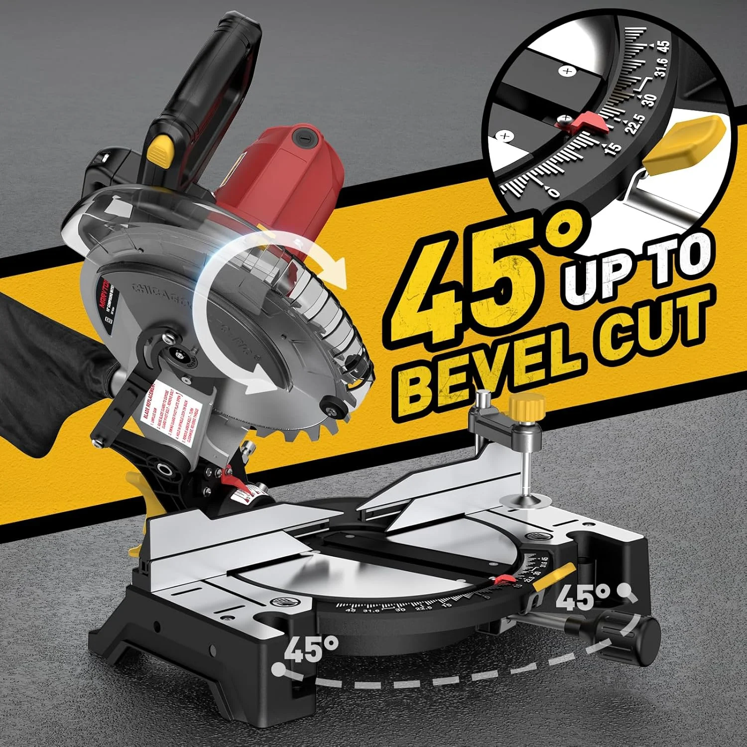 10-inch Compound Miter Saw 15 Amp Single Bevel 0-45 with 36T Blade Power Saw