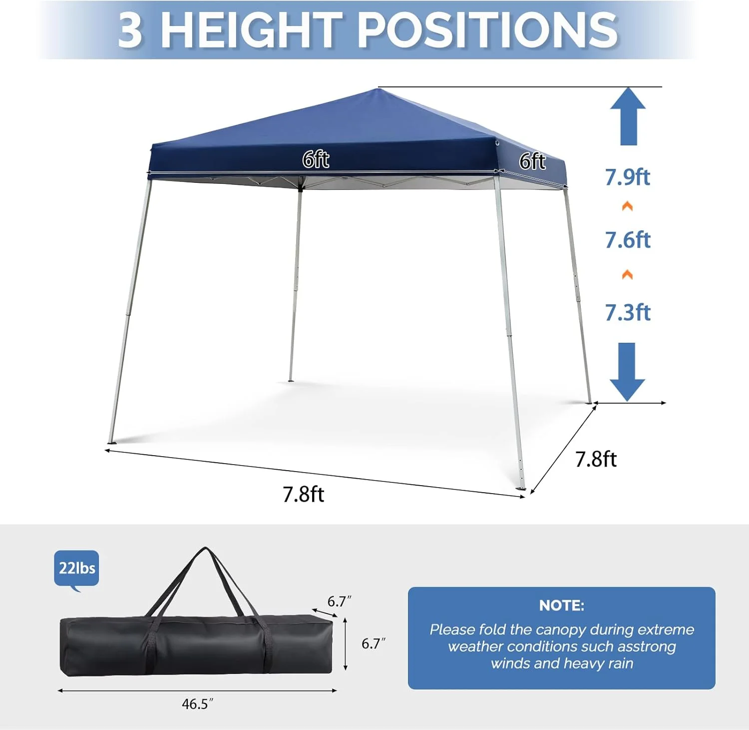 Thunder 6x6 ft Pop Up Canopy Tent, Outdoor Foldable Portable Canopy for Camping, Patio, Easy Up Gazebo with Carry Bag Slant Legs
