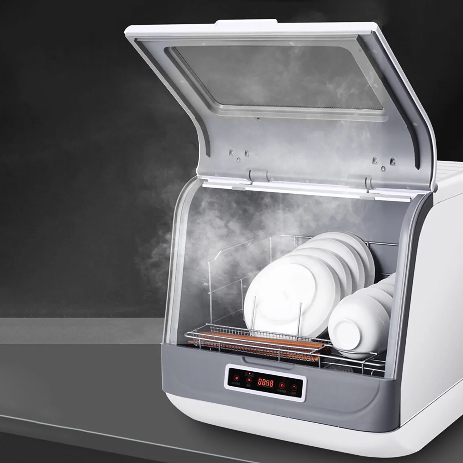 800W Tabletop Dishwasher, IPX1 Waterproof, Multiple Wash Programs, Portable Dishwasher with Water Tank Air Dry 110V