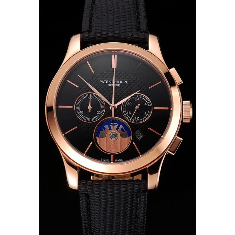 Patek Philippe Chronograph Dial Black 43 mm, Rose Gold Plated