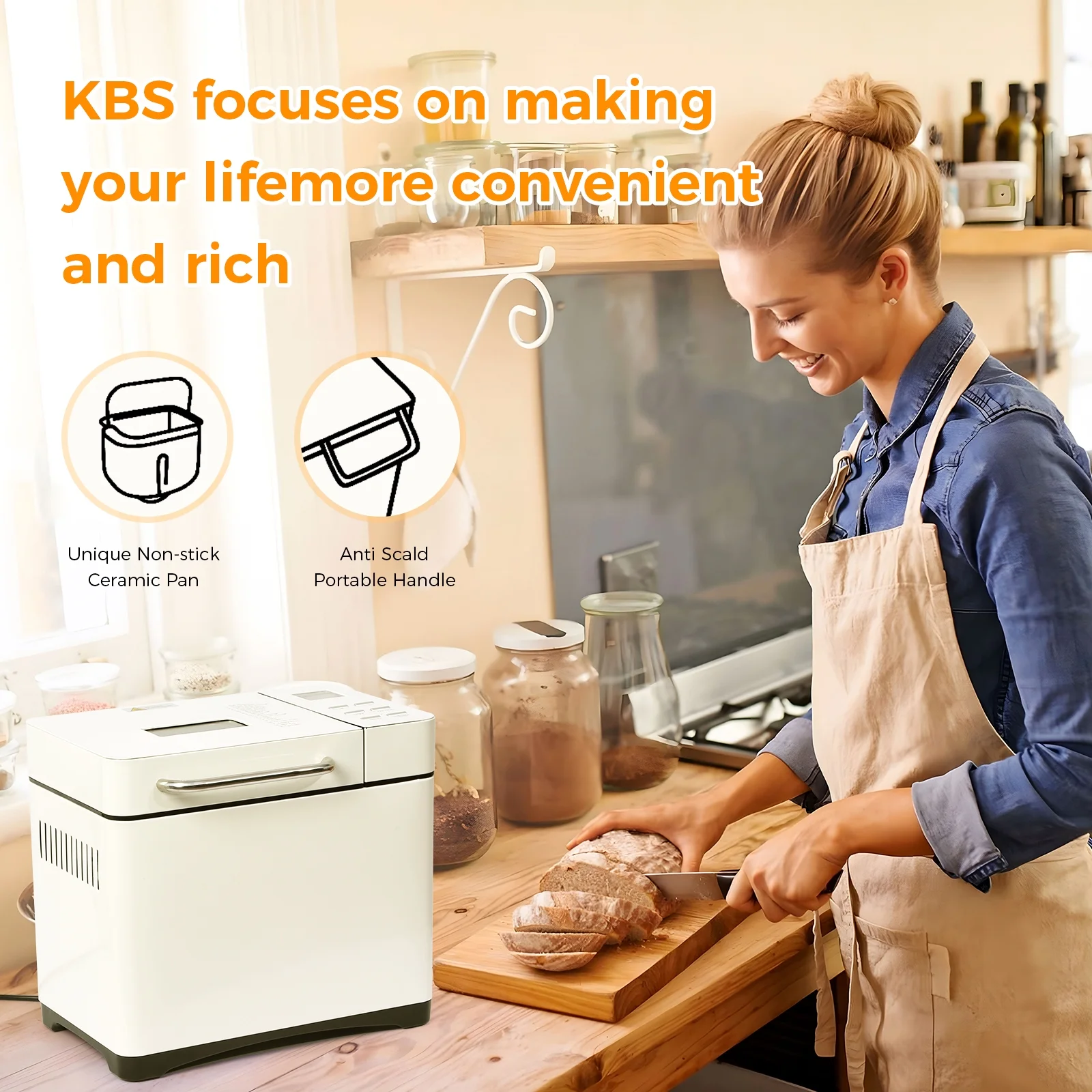 KBS 19-in-1 2LB Bread Maker Machine with Dual Heaters& Auto Nut Dispenser,Ceramic Pan with 2 kneading paddle,15 Hour delay timer&1 hour keep warm Model#013A