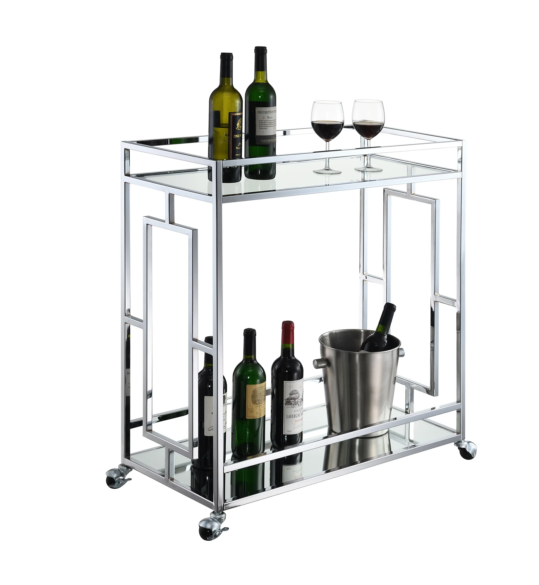 Convenience Concepts Town Square 2 Tier Bar Cart, Glass/Mirror/Chrome