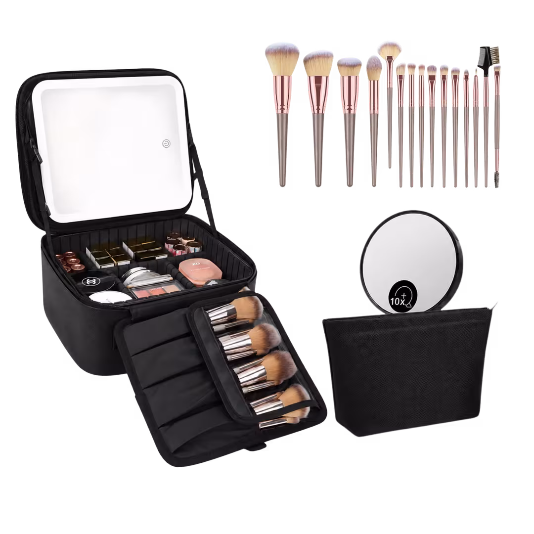 CosmoGlo  Makeup Case with Brush Set
