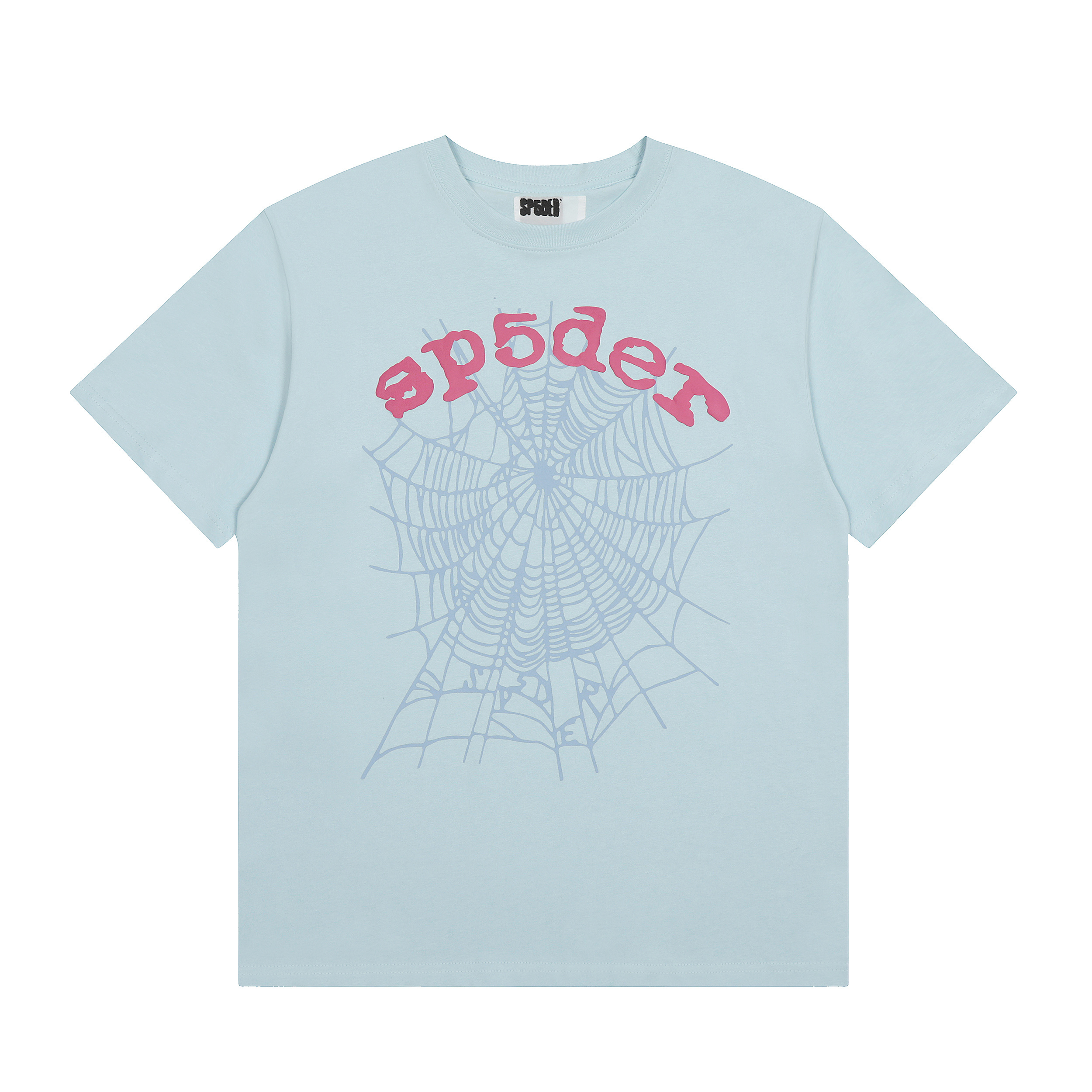 Sky blue spider web print short-sleeved shirt