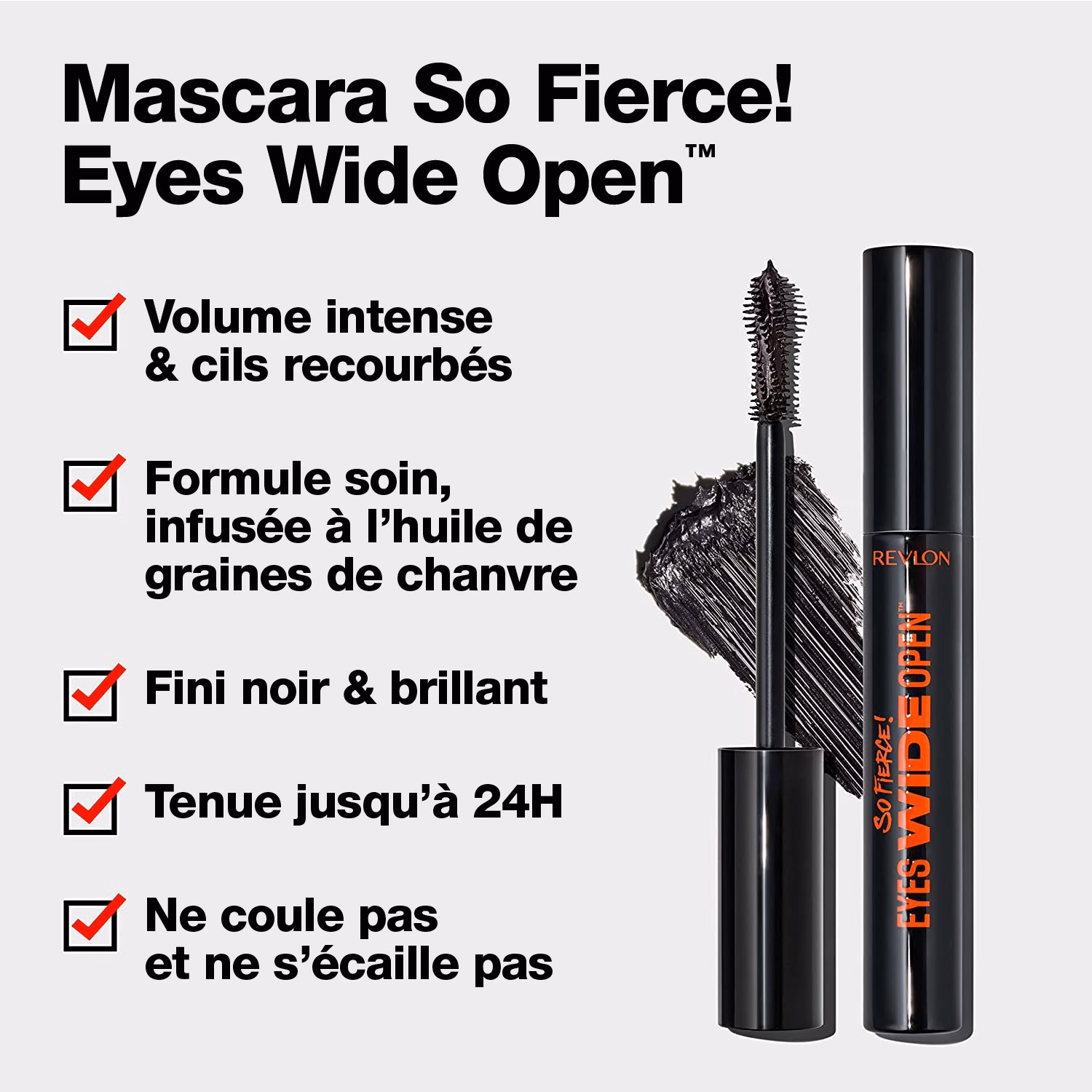 Revlon So Fierce! Eyes Wide Open™️ Mascara, für voluminöse Wimpern, wischfest, bis zu 24 Stunden haltbar, 101 Blackest Black - 0,24 ml
