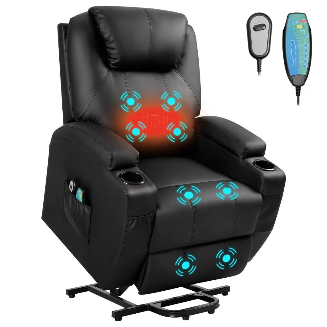 Vineego Power Lift Recliner Chair PU Leather for Elderly with Massage and Heating,Brown