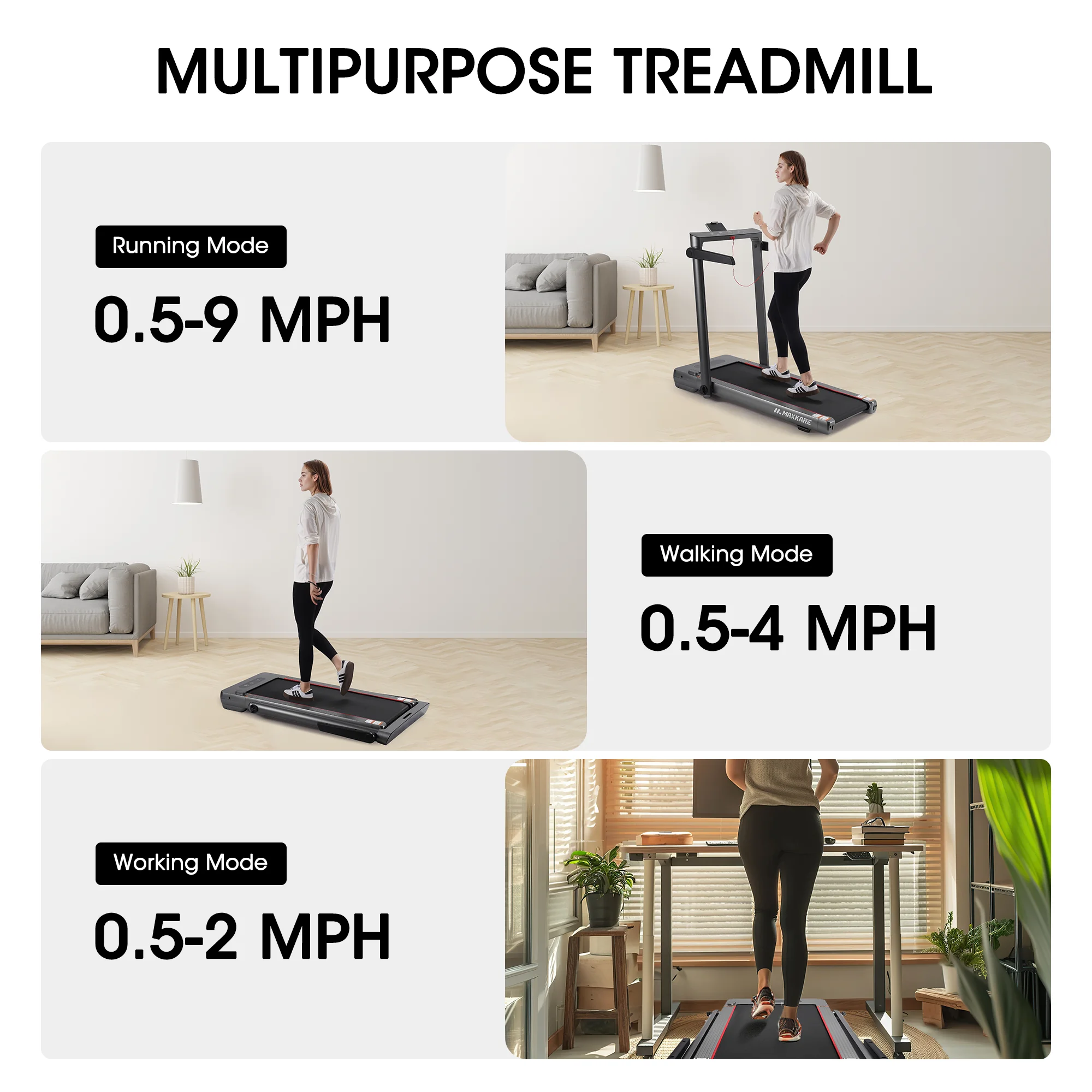 MaxKare Folding Treadmill 286LBS Capacity for Home, 3.0HP 9MPH Under Desk Walking Pad Treadmill with Bluetooth/Zwift App Compatible