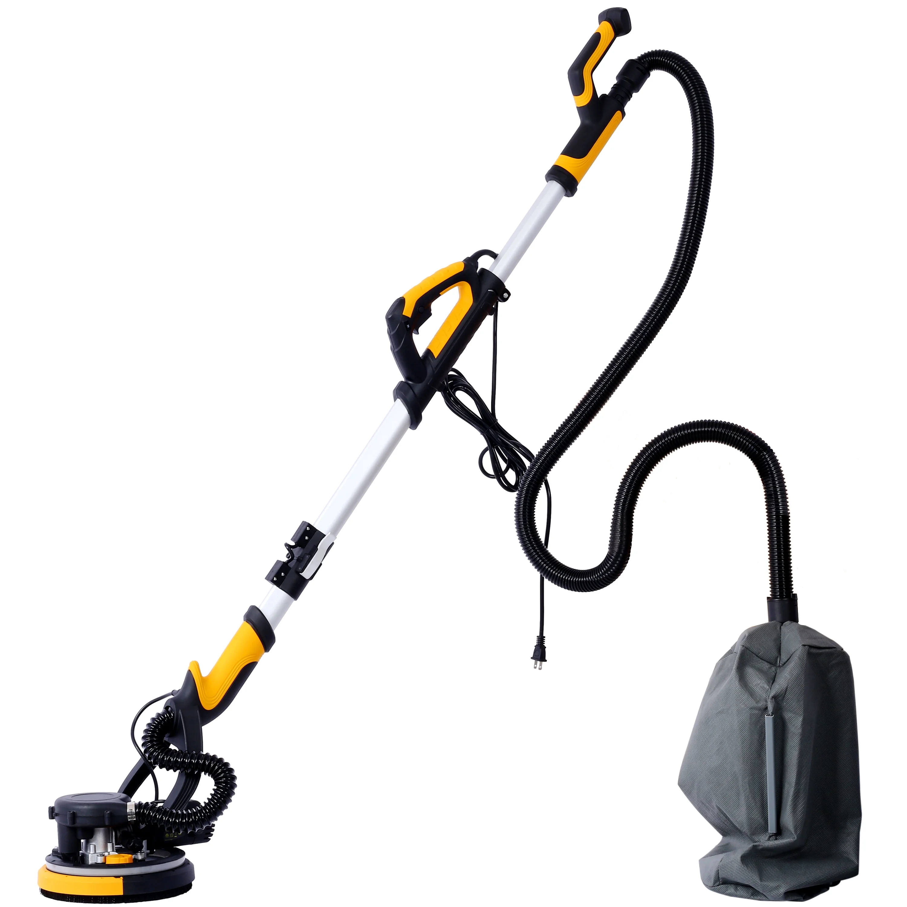 Electric Drywall Sander with Vacuum, 780W Power Sander for Drywall Dustless Floor Sander with Variable Speed 900-1800RPM, LED Light, Extendable, Foldable Handle, 4M Power Cable, Yellow+Black