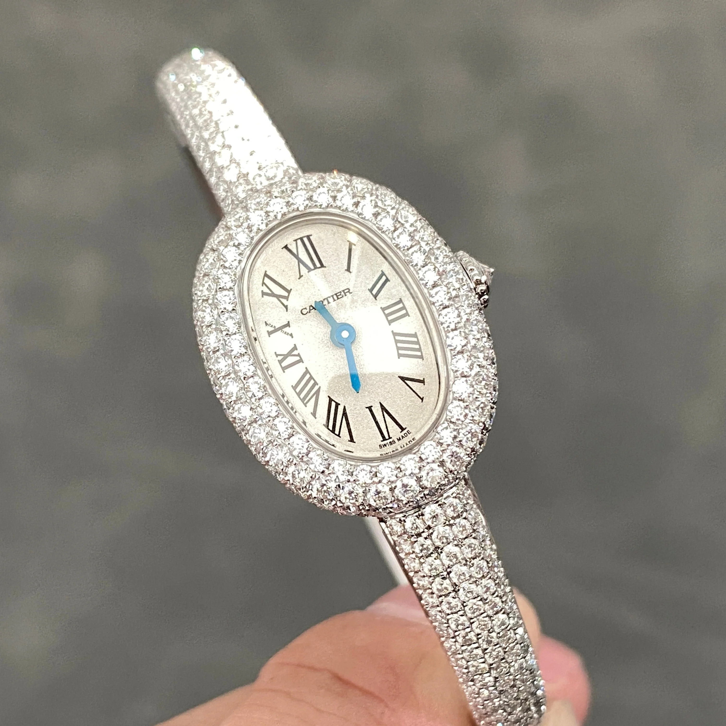 Cartier Watch Baignoire 2024 24.6mm Silver Diamond Bezel White Dial