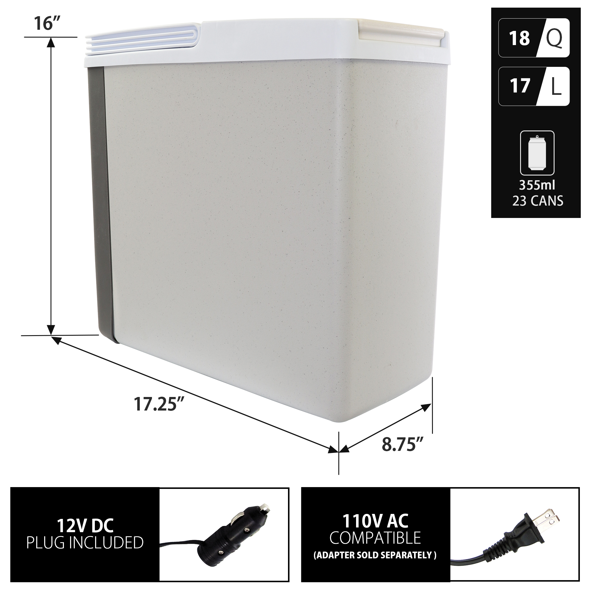 Koolatron 12V Electric Cooler/Warmer 17L (18 qt), Slim Design, Gray