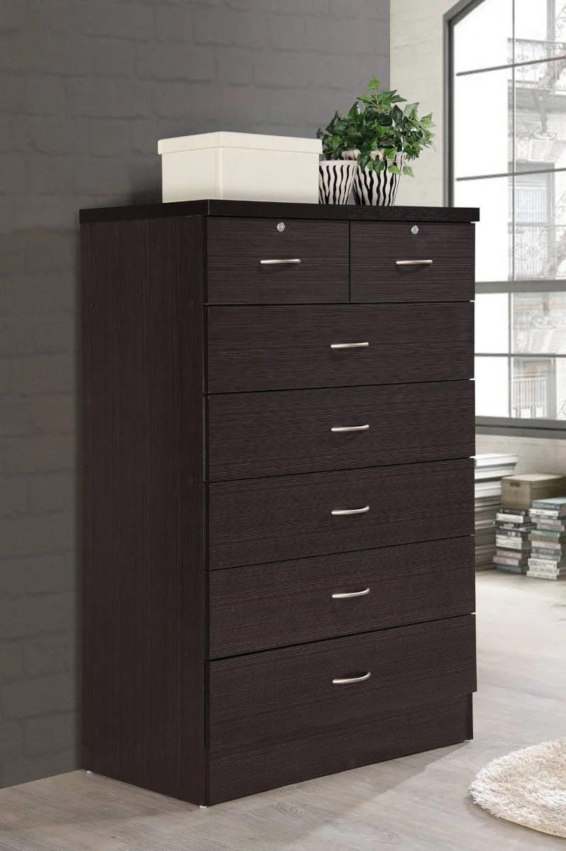 Hodedah 7 Drawer Dresser with Two Locks, Chocolate