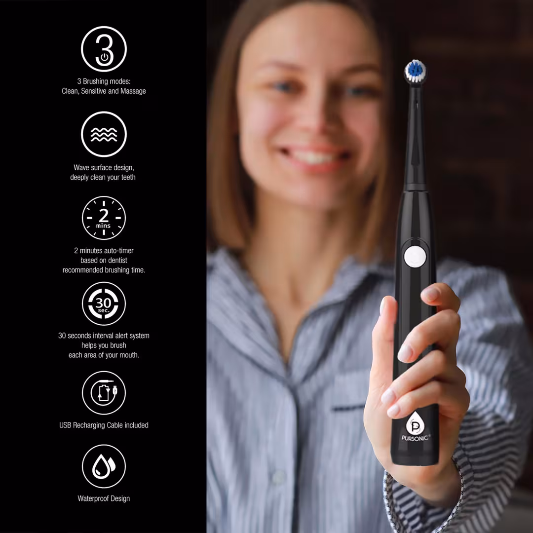 PURSONIC  Him’s and Her’s USB Rechargeable Rotary Toothbrush Bundle