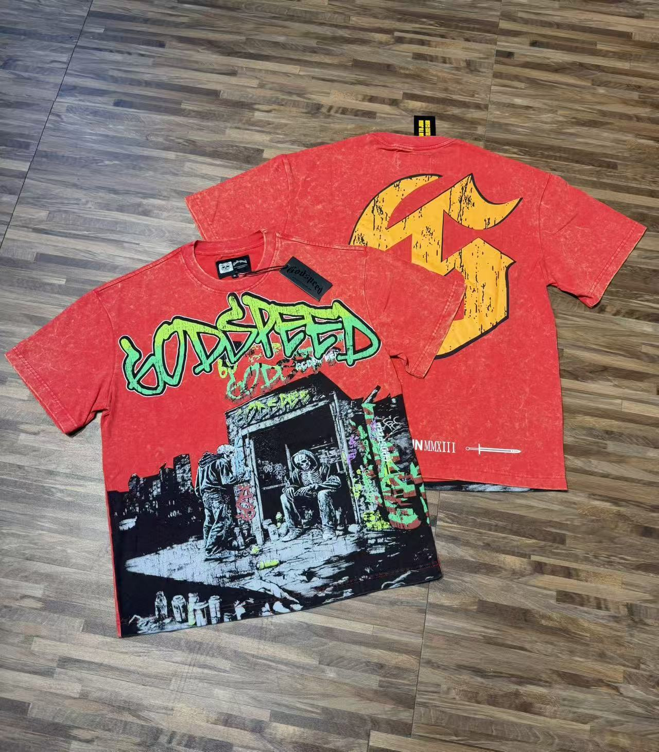 Cross-border American rock street washed vintage style short-sleeved T-shirt