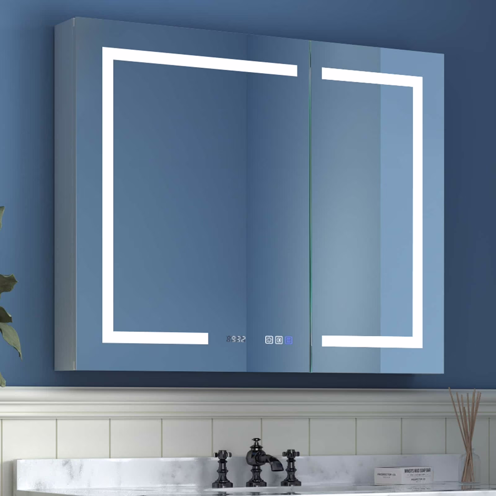 ExBrite  36" x 30" LED Lighted Bathroom Medicine Cabinet with Mirror,Recessed or Surface Mount,Defog White 12"x30"