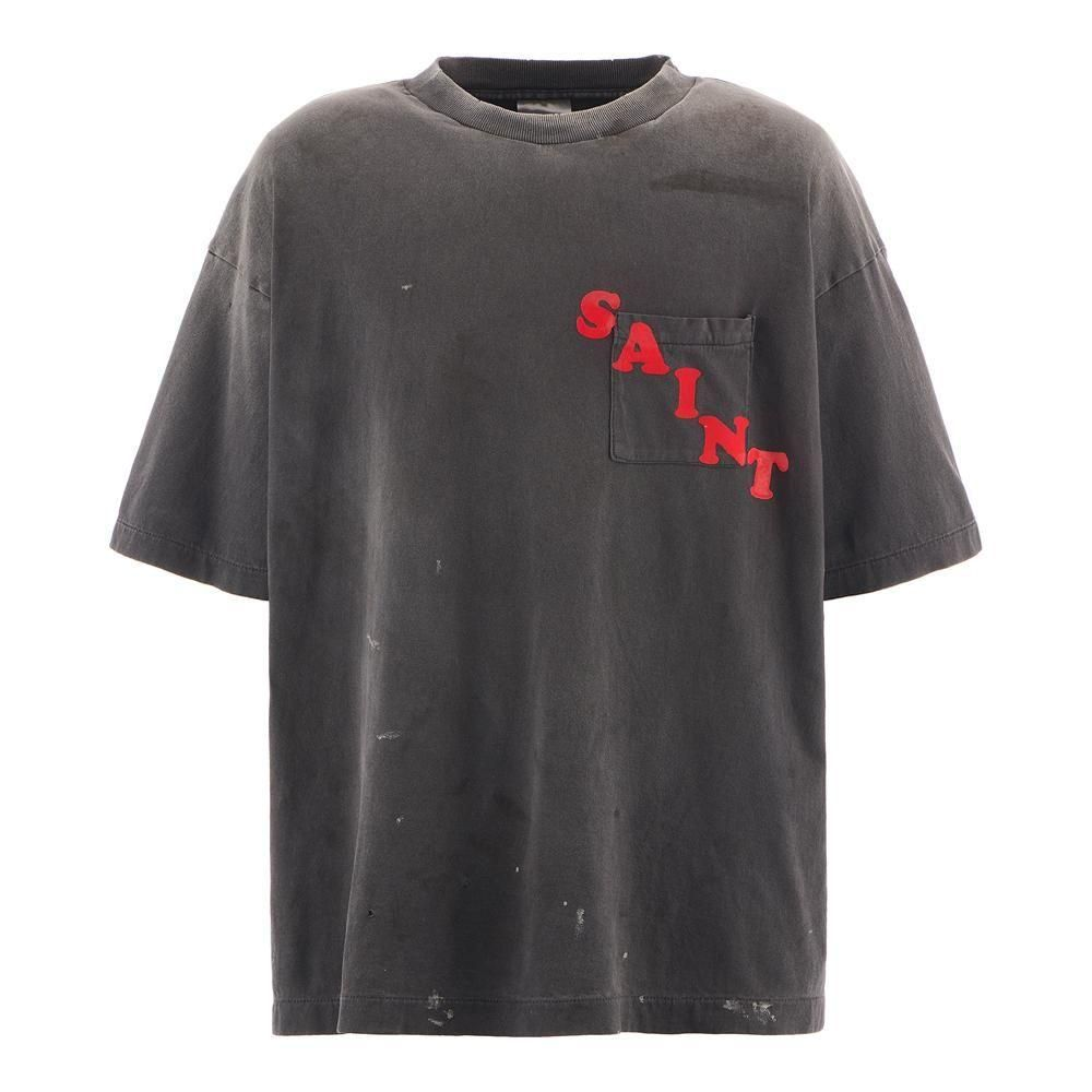 Flocked pocket washed short sleeve, washed black short sleeve