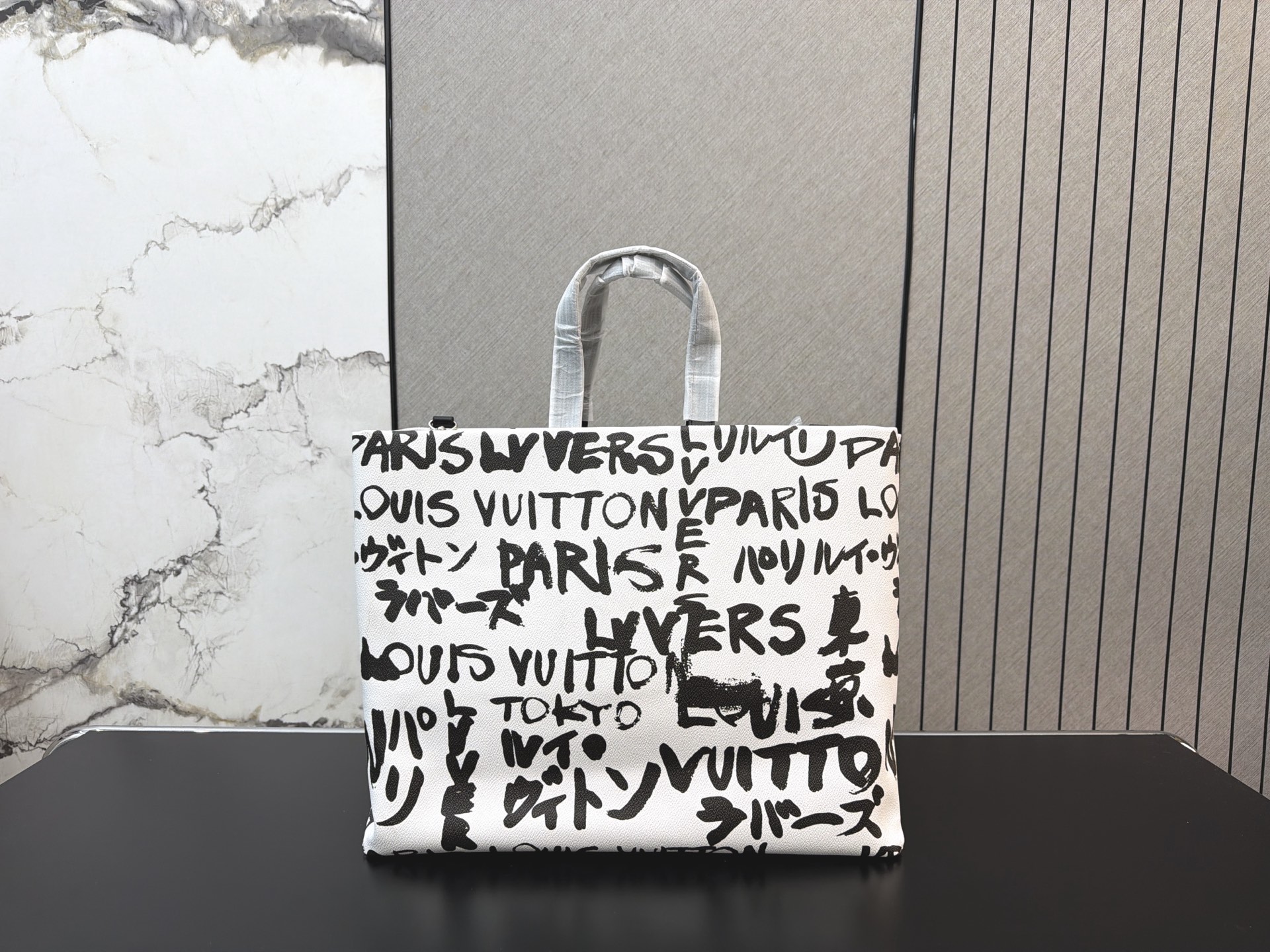 LV x Nigo Collaboration Shoper Graffiti Tote Bag