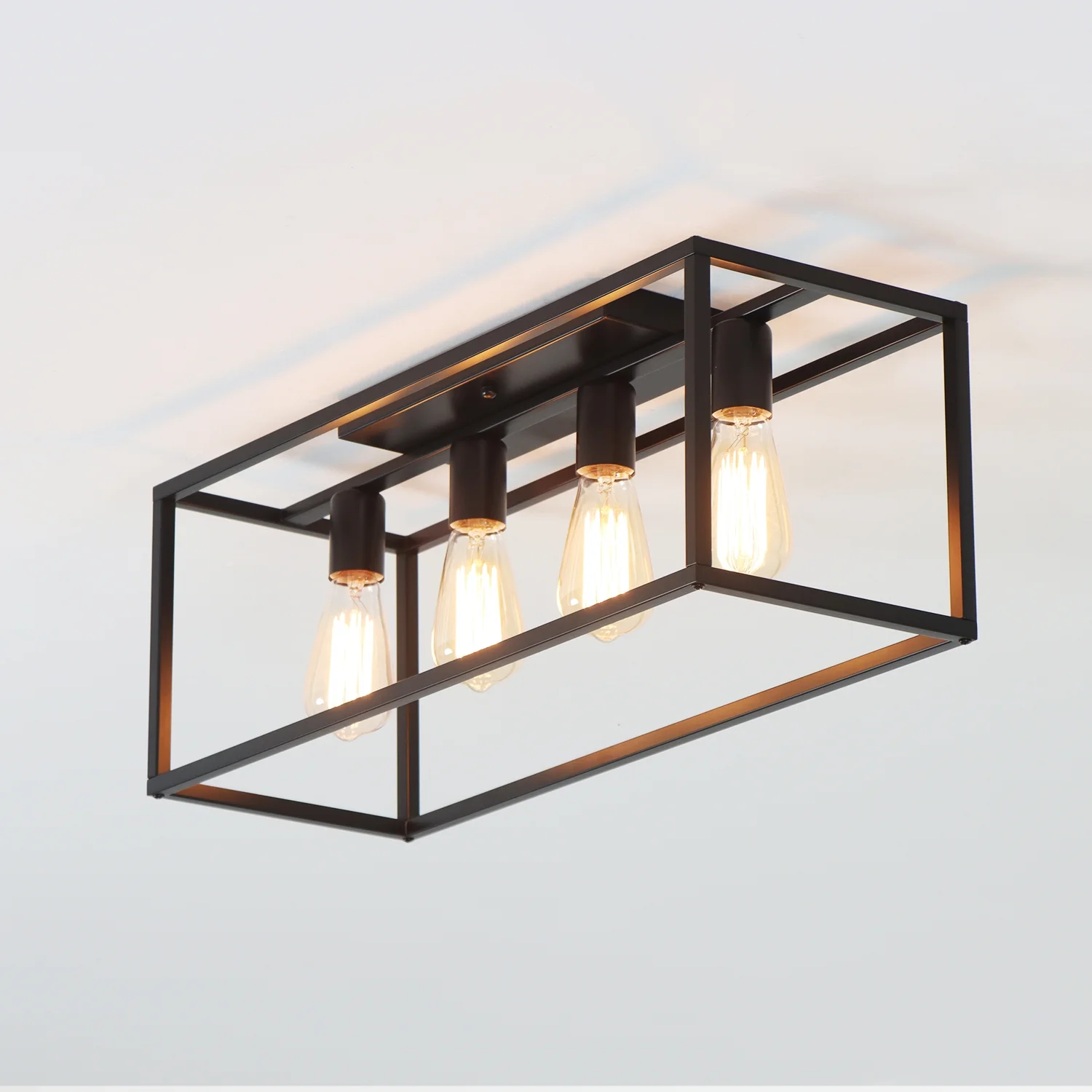 4 Light 24 Inches Farmhouse Cage Black Semi-Flush Mount Ceiling Light for Bedroom Dining Room