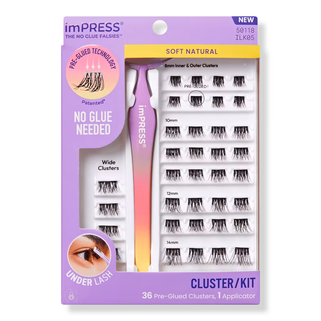 Kiss  Impress Falsies Pre-Glued Lash Clusters Kit, Soft Natural