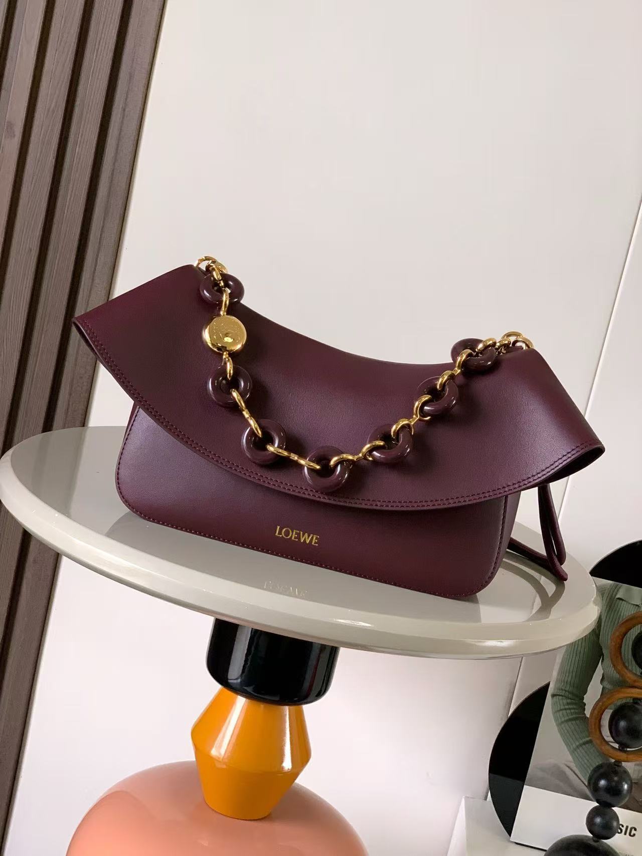 Loewe new burgundy red chain bag shoulder bag