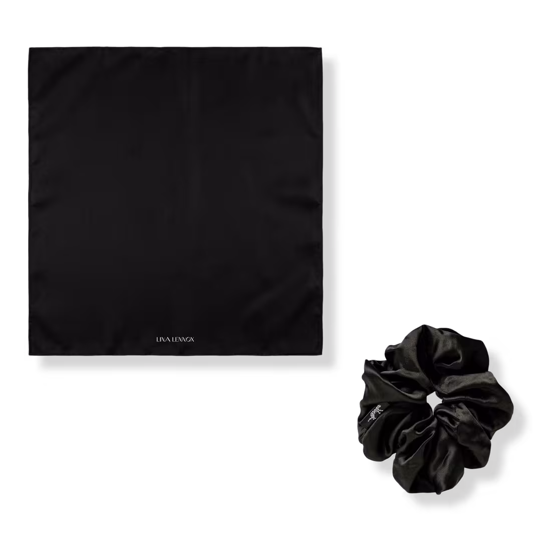 LINA LENNOX  Organic Silk Noir Scarf + Oversized Scrunchie Set