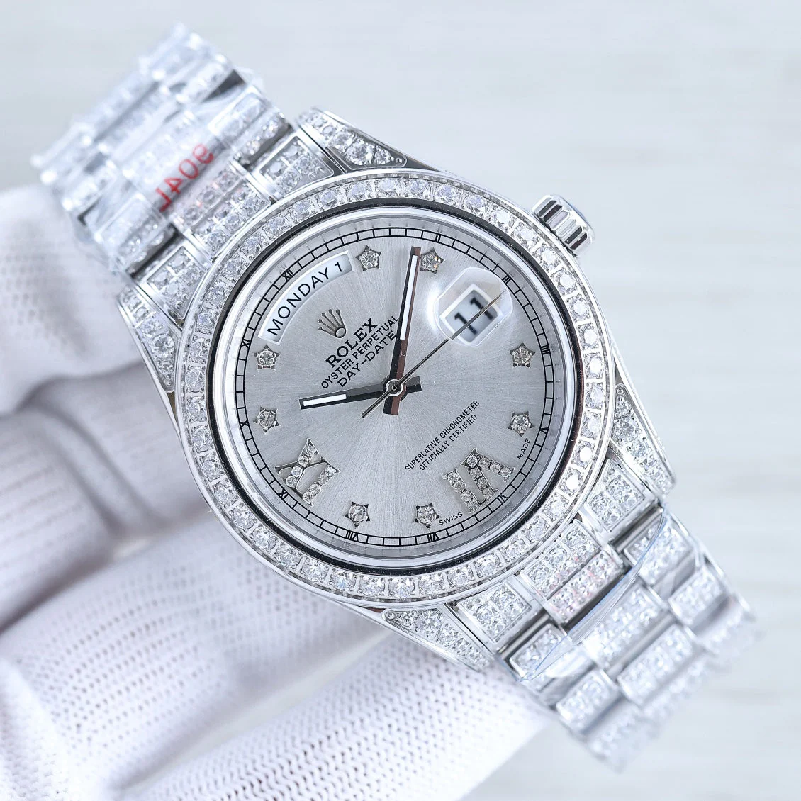 Rolex Watch DAY-DATE 41 SILVER CUSTOM ALL DIAMOND Watch