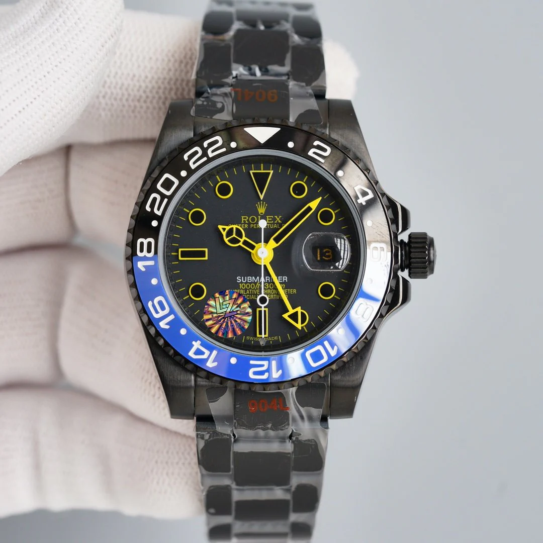 Rolex Watch GMT-MASTER II CUSTOM BLACK BATMAN BEZEL YELLOW NUMERALS
