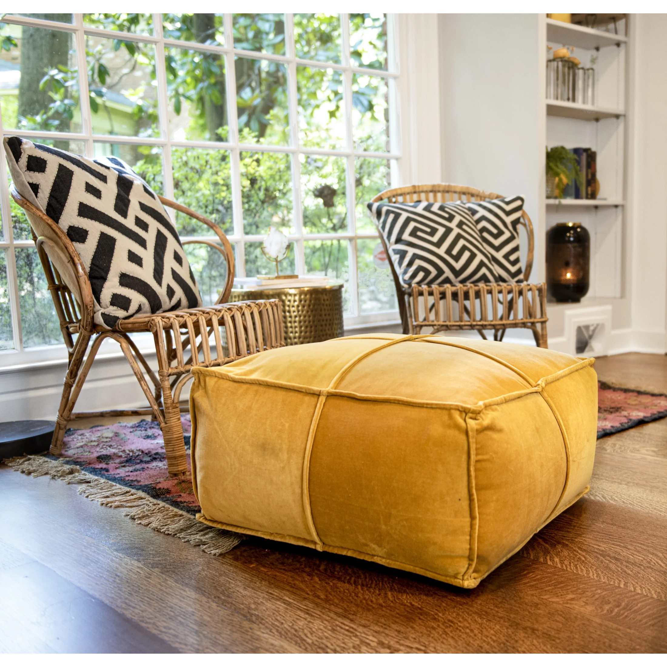 Creative Co-Op Square Cotton Velvet Pouf Seat, Goldenrod Yellow