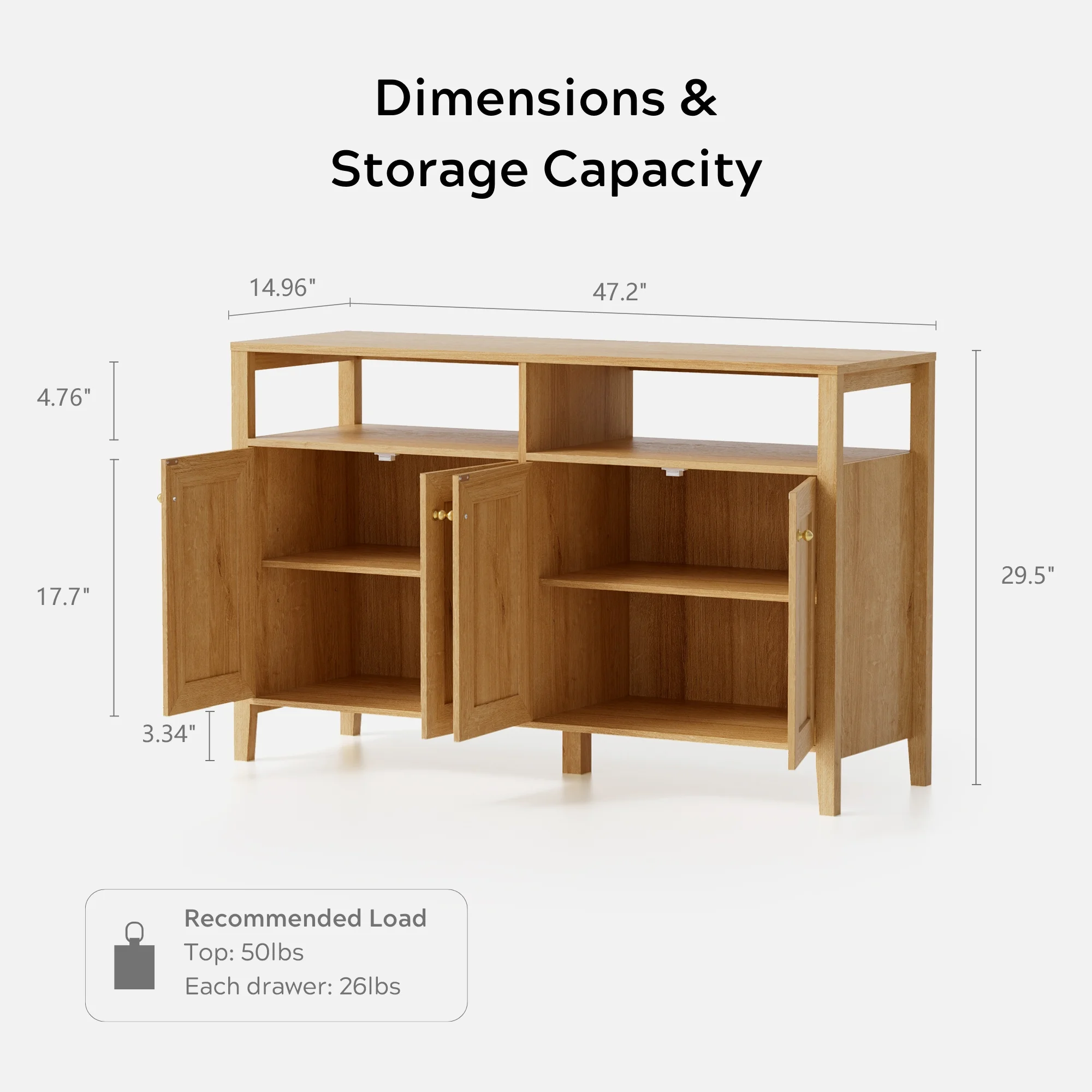 EYYTHUNG Farmhouse TV Stand with 4 Doors, 47