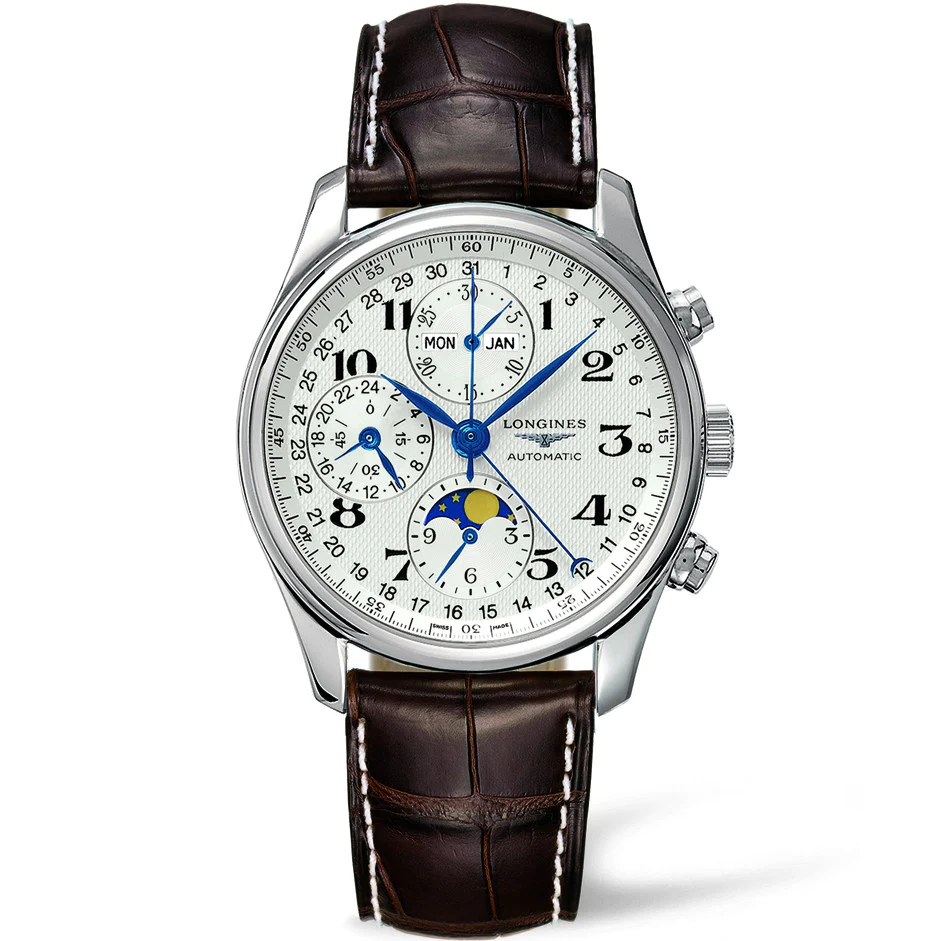 Longines Master 40MM Automatic Chronograph Moonphase Brown Alligator Watch L26734783