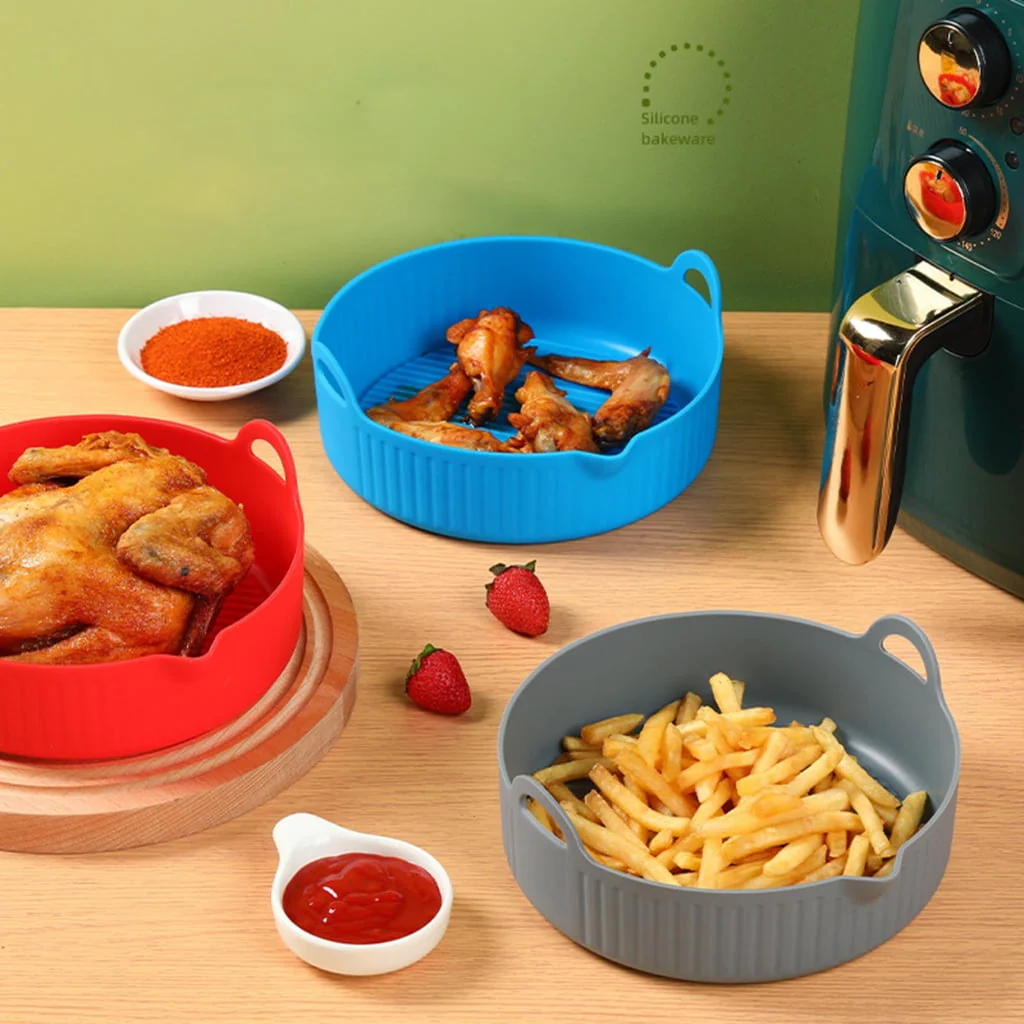 Round Air Fryer Liner Non-Stick Silicone Baskets Reusable Air Fryer Accessories