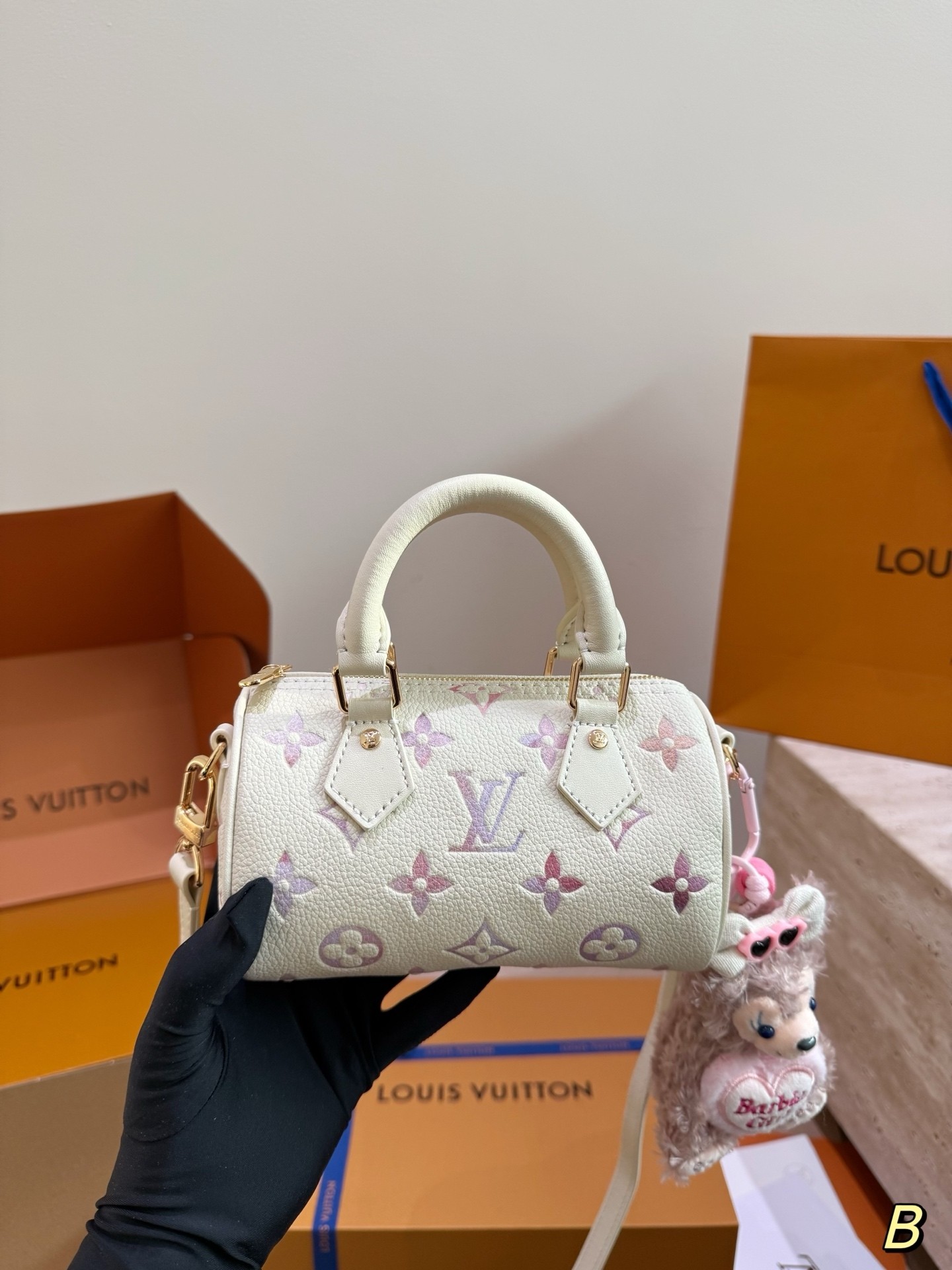 LV Speedy Nano 16 Lavender Monogram Gradient Watercolor Leather Boston Top Handle Bag