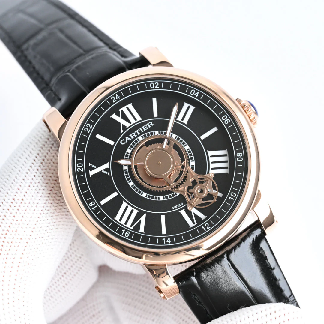 Cartier Watch Rotonde de 45mm Pink Gold Calfskin Belt