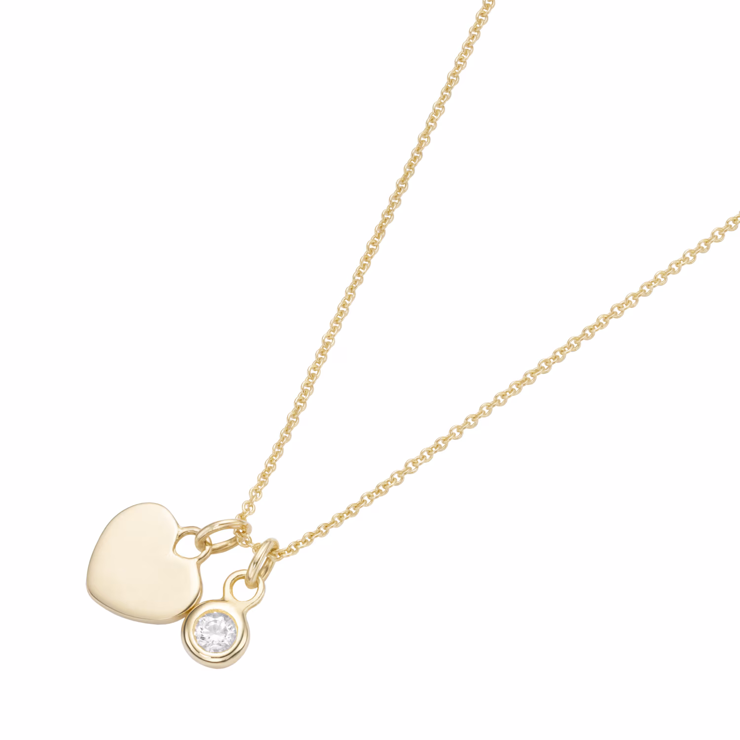 Kette 2 Anhänger, Herz und Zirkonia, Gold 375