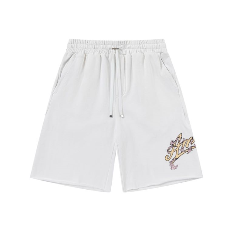 White artistic deformed letter logo printed shorts