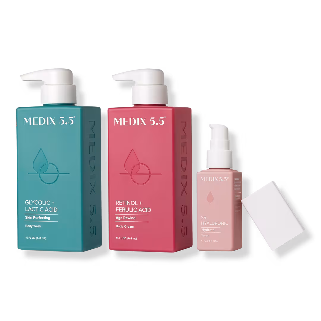 Medix 5.5  Smooth + Hydrate Trio | Glycolic Body Wash, Retinol Body Cream, 3% Hyaluronic Acid Serum