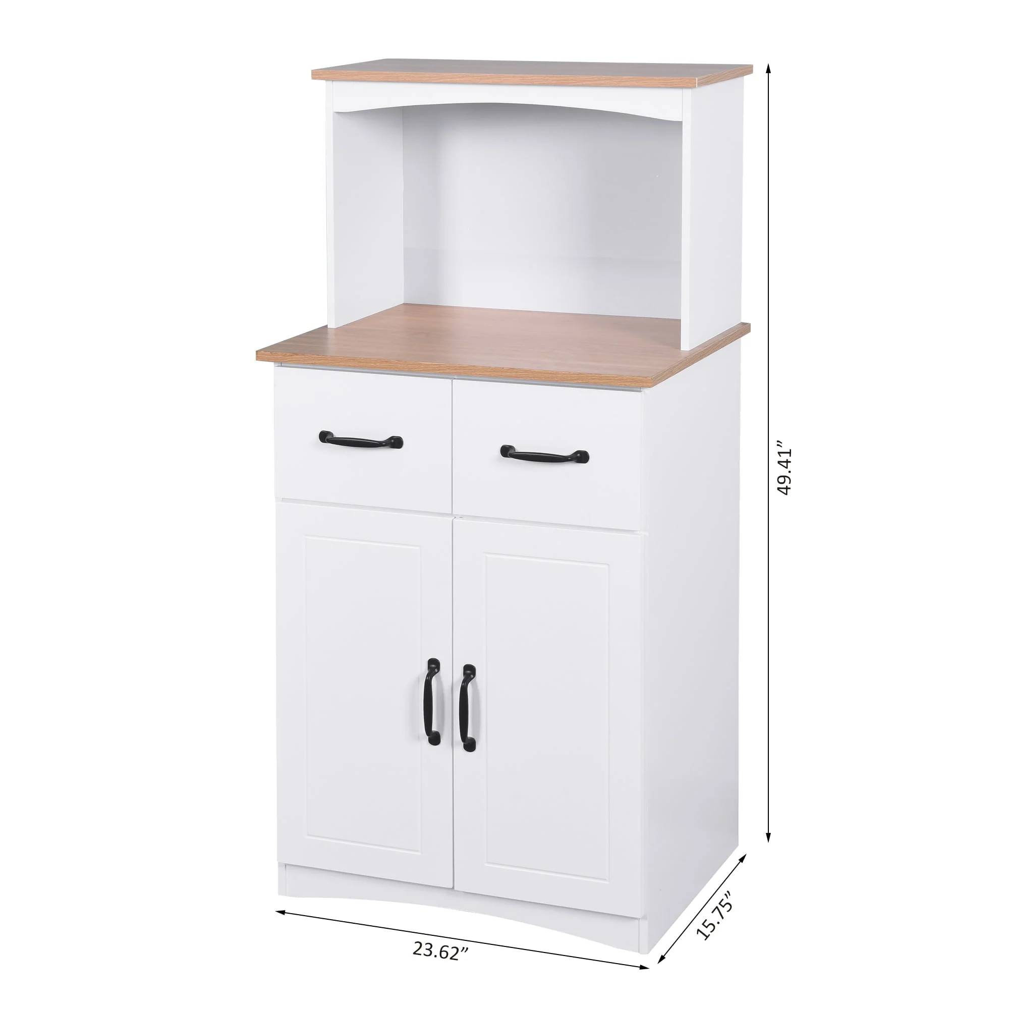 Kitchen Storage Cabinet Pantry Cabinet, White Storage Cupboard Pantry with 2 Doors, 2 Drawers & Microwave Shelf, Freestanding Kitchen Storage Buffet