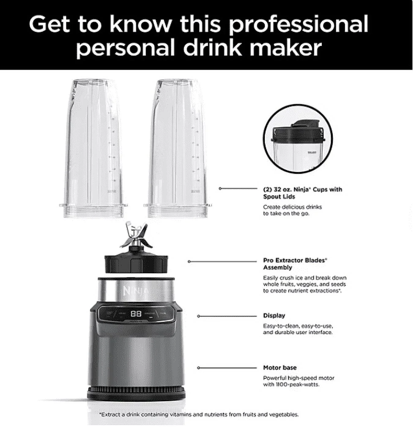 Ninja Nutri-Blender Pro with Auto-iQ, Personal Blender, CL401A