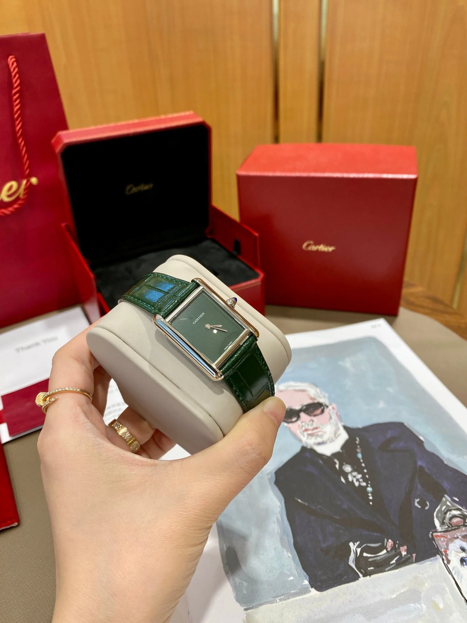 Cartier Watch Tank 25.5mm Quartz Silver Green Dial
