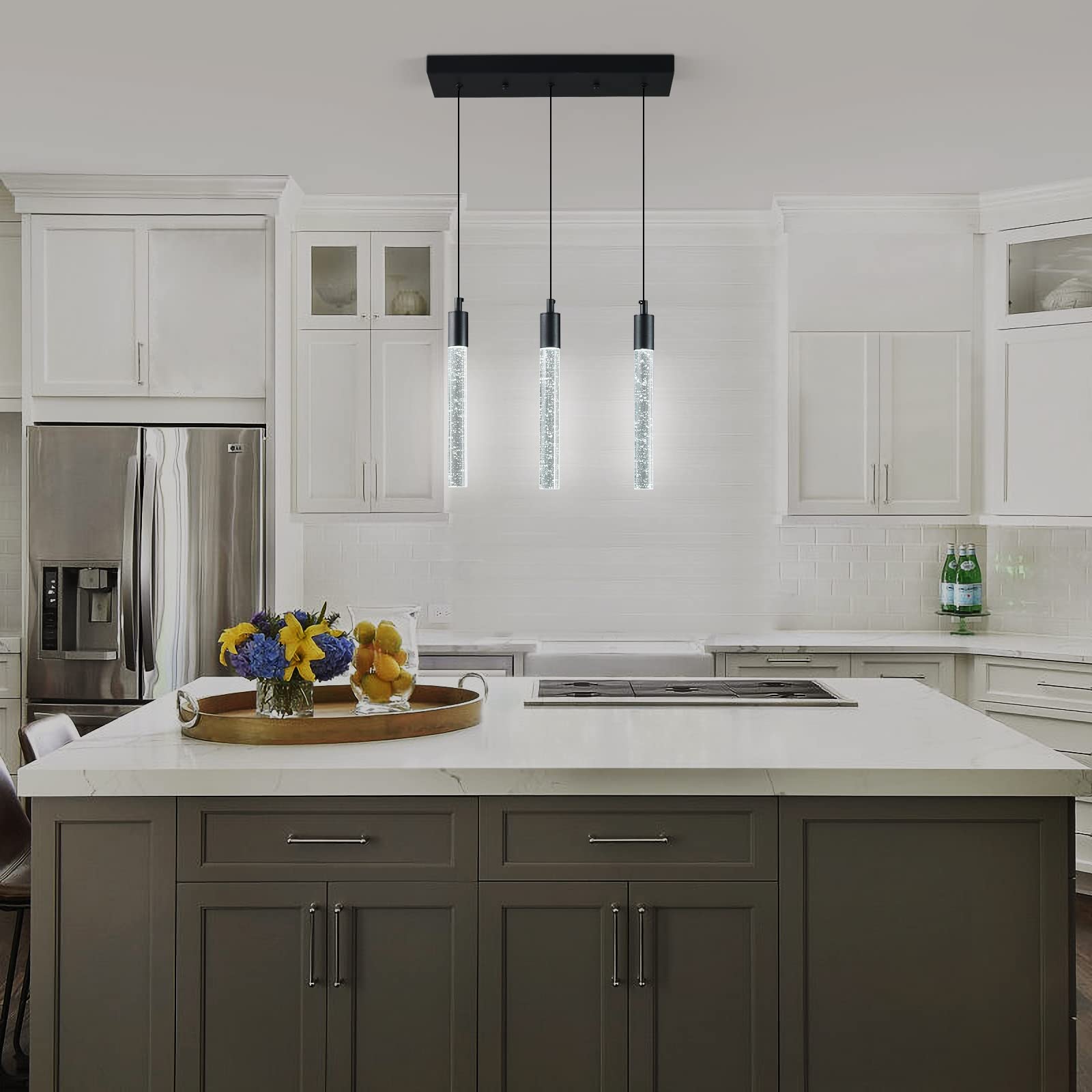 ZHLWIN 3-Light Pendant Lights Kitchen Island Lighting Modern Light Fixture Kitchen Island Pendant Light Dimmable LED Black Mini Pendant Lighting Dinning Room Living Room Kitchen, Black