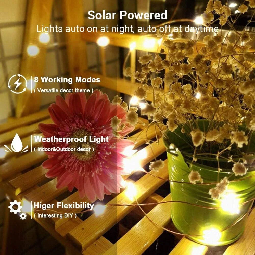 Solar Fairy Lights,Waterproof 200LED 72ft Solar String Lights with 8 Modes, Super Bright Copper Wire Solar Lights Outdoor for Tree, Patio, Garden, Party Decoration