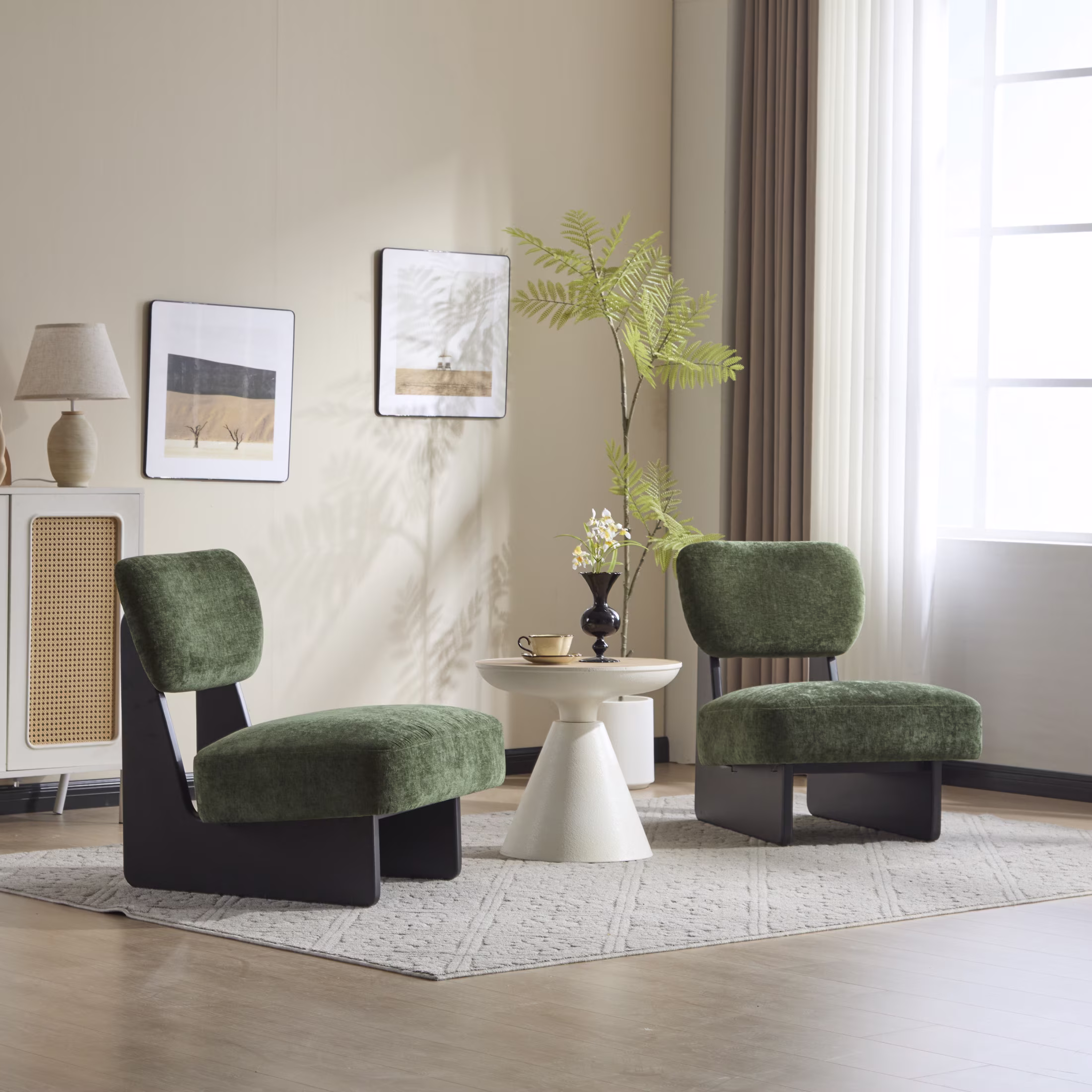 Christopher Knight Home Minimalist Upholstered Accent Chair Set of 2, Solid Wooden Base, Walnut White