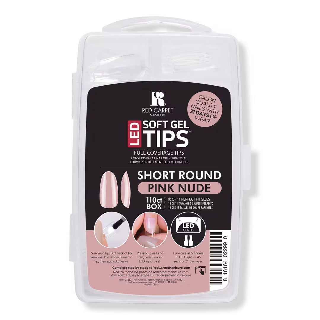 Red Carpet Manicure  Soft Gel Short Round Pink Nude Nail Tips