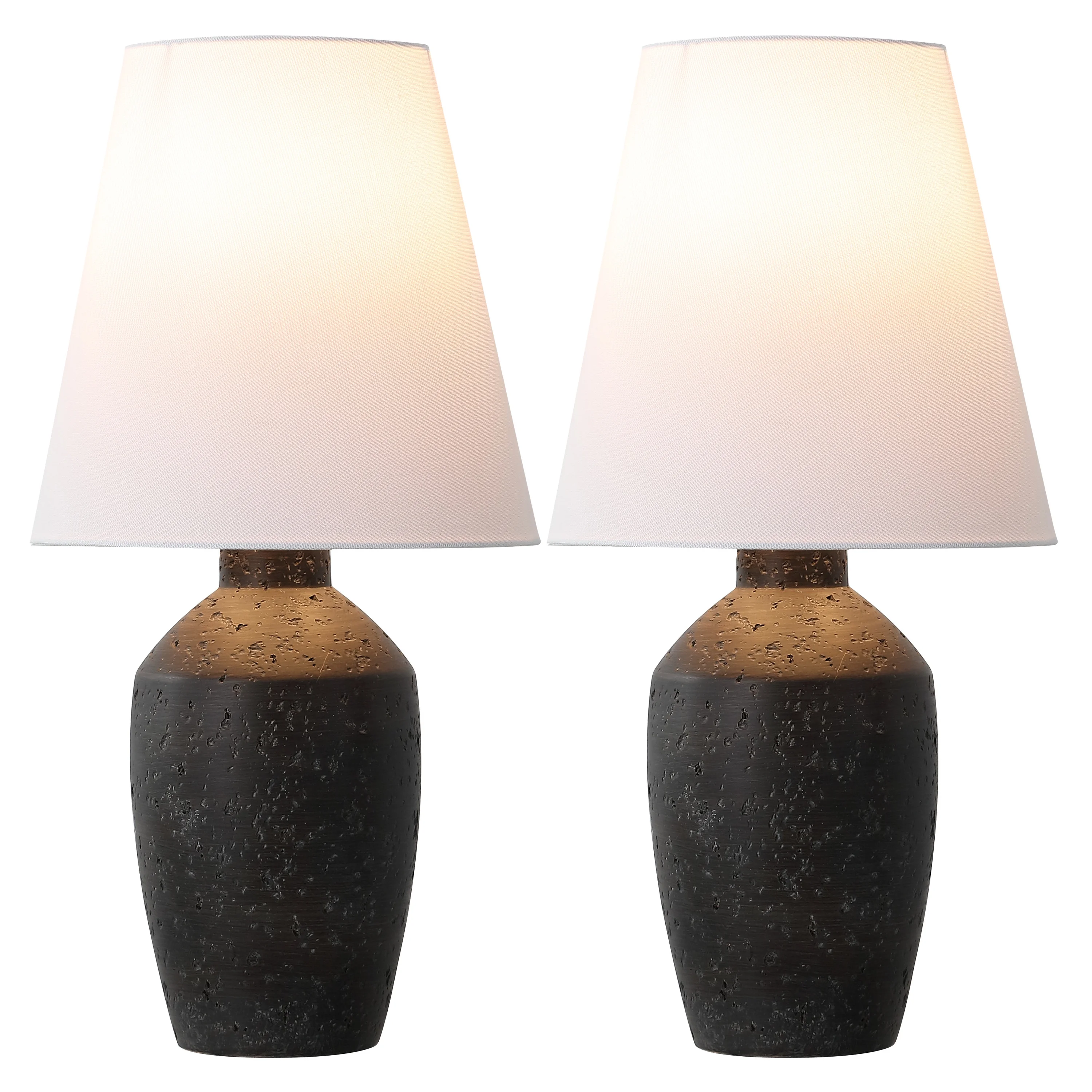 JONATHAN Y Xander 19.5" Minimalist Scandinavian Concrete Effect Resin/Iron Ginger Jar LED Table Lamp, Matte Black (Set of 2), JYL5605A-SET2