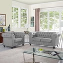 Emery Chesterfield Loveseat & Accent Chair Rolled Arms Tufted Cushions Solid Wooden Legs Deep Seating Comfy Bedroom Living Room Reading Chair by Naomi Home, Tool-Free Assembly, White