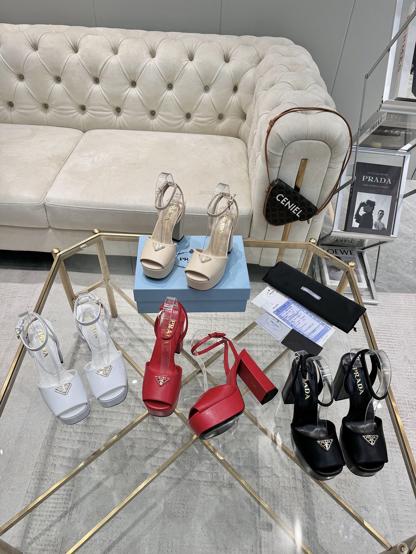 Prada Buckle Square-Heel Sandals