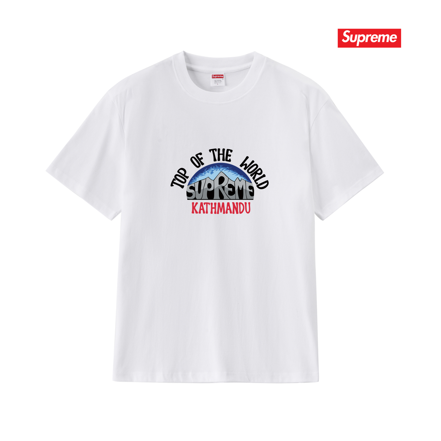 White base with gray three-dimensional deformed logo printed short-sleeved T-shirt