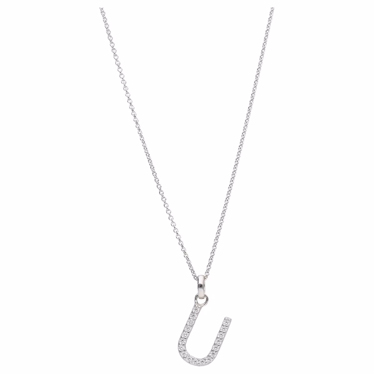 Kette Buchstabe U mit Zirkonia Steine, Silber 925